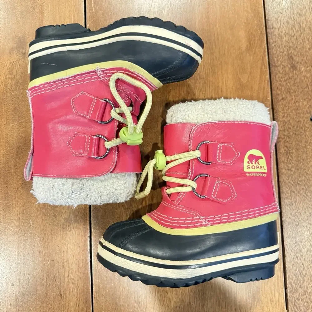 Sorel Yoot Pac Girls 9 Winter Snow Duck Boot Leather‎ Pink Waterproof Sherpa